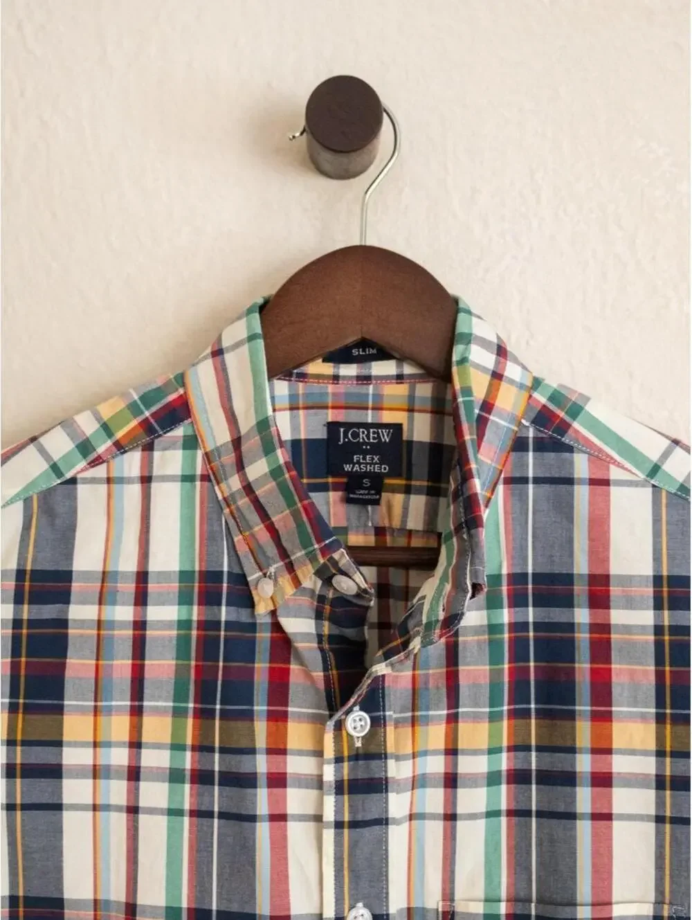 J.Crew Flex Washed Multicolor Plaid Button Down Shirt Men’s Small Slim